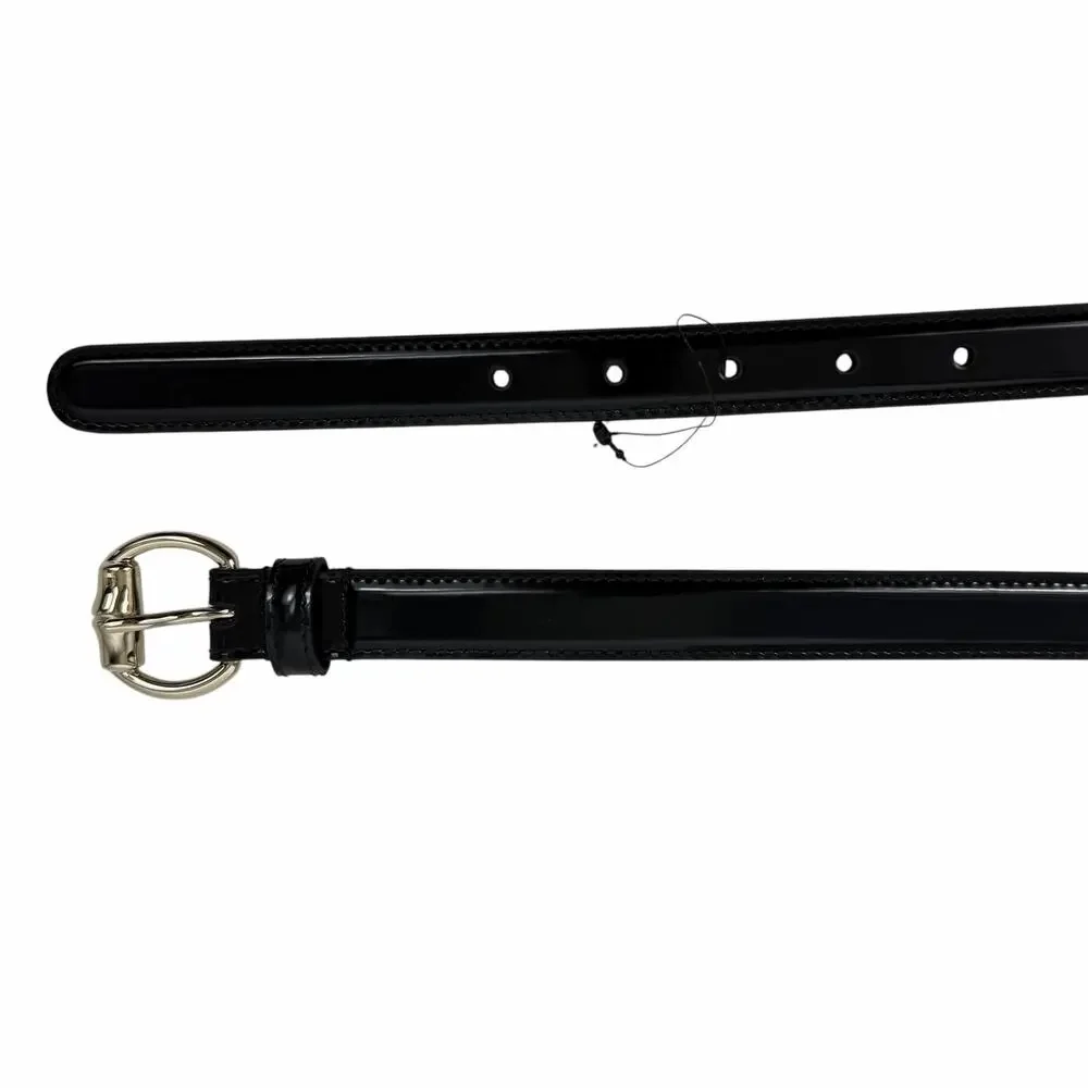 Gucci Thin Leather Belt with Bamboo Buckle Black Silver Size 80/32